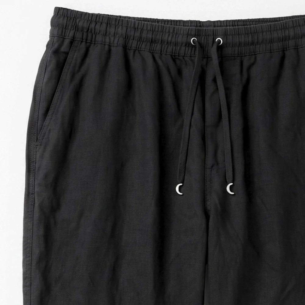 H&M Linen Pants Women Black Elastic Waist Drawstring Casual Lightweight Trousers